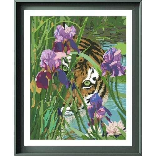Tiger hunting cross stitch kit 18ct 14ct 11ct unprint canvas cotton thread counted needlework thread embroidery set