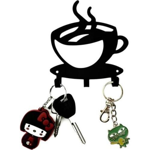 DIY Coffee Shape Wall Mount Metal 3 Hook Key Rack Hanger Organizer Home Decor