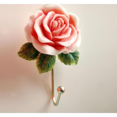 Wall Mounted Vintage Dress European Pastoral Rose Cameo Hat Coat Resin Hook Door Clothes Hanger Bathroom Towel