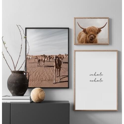 Nordic Poster Desert camel Brown Cow Animal Wall Art Canvas Painting Nature Poster And Print Wall Picture For Living Room Decor