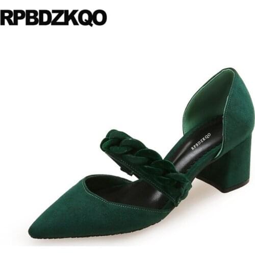 Chunky Mary Jane Size 33 Suede Plus Green Pointed Toe 2021 Big Women Shoes 45 12 44 Medium Heels Pumps Strap Crossdresser 13