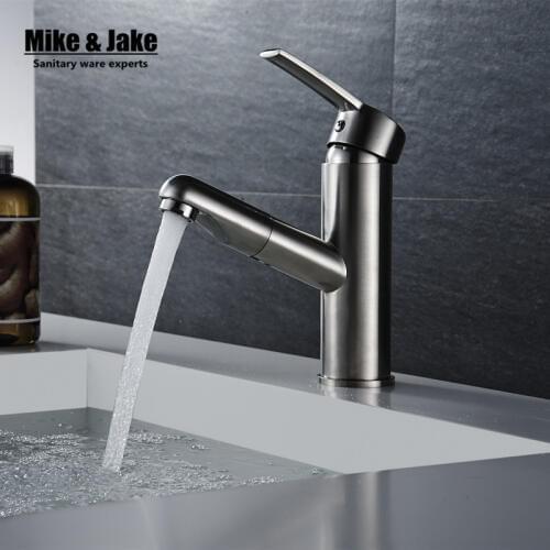 Pull out brush nickel basin sink tap bathroom faucet pull down sprayer basin tap crane shower head chrome pull down basin mixer