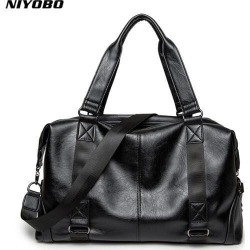 2018 new large capacity PU Leather male black travel bag High Quality Men Handbag carry-on shoulder womens overnight bag