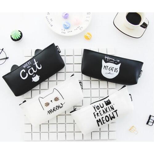 M035 New Cute Cartoon Women Purses Black White Cat Jelly PU Coin Purse Wallet Pen Bag Student Gift Wholesale