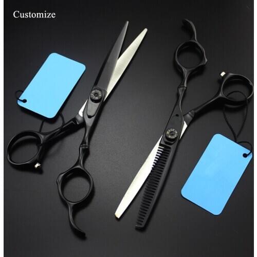Customize logo/name JP steel 6 '' black bamboo hair scissors haircut thinning barber tools cutting shears hairdressing scissor