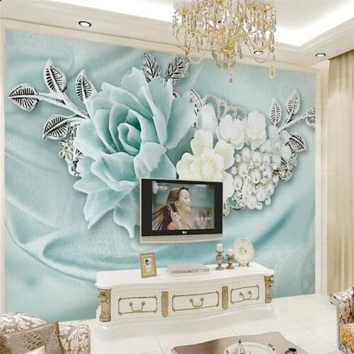 Beibehang Wallpaper custom living room bedroom 3d mint green jewelry pearl oil painting mural TV background wall home decoration