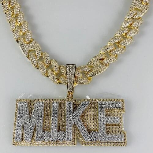 5A Cubic Zirconia Rapper Customized Initial Necklace,Big Size Prong Name Plate Personal Logo Ice Out Cuban Chain Pendant