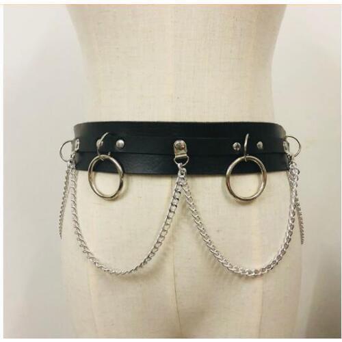 Punk Unisex Pu Leather Harness Belts Big O ring Metal Waist Belt Hip Hop Jeans Chain Buckle Ladies Strap Garter Belts