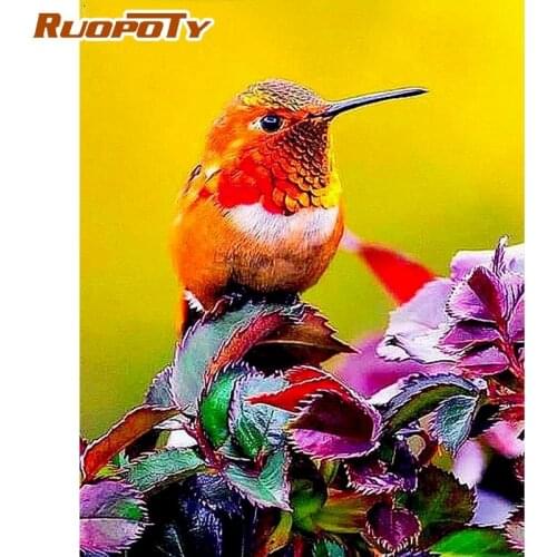 RUOPOTY Painting By Numbers Kits For Adults Children Handmade Diy Gift Little Red Bird On Flower Oil Picture By Number Home Deco