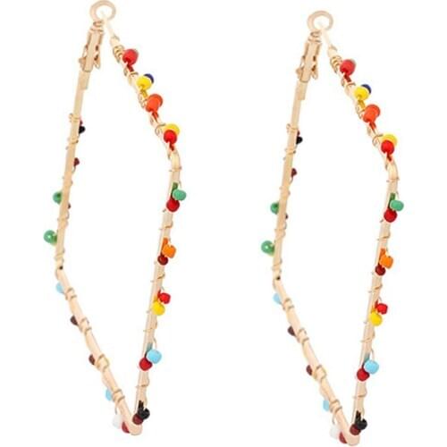 Geometric Stud Earrings Rhombus Handmade Boho Colorful Bead Earrings Bead Drop Earrings Women Girls Jewelry Accessories