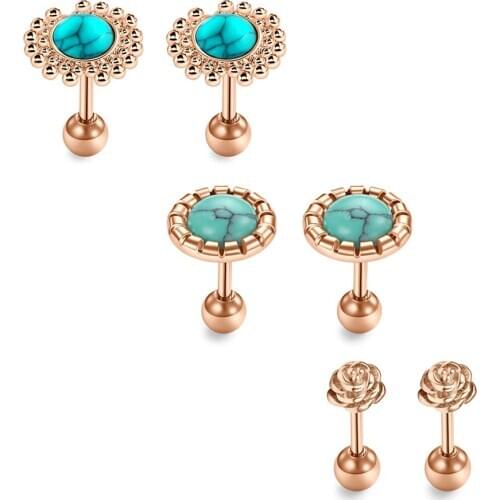 Earring Studs 6Pcs Stainless Steel Stud Earrings for Women Girl Cartiliage Earring Helix Piercing Created Opal Stone