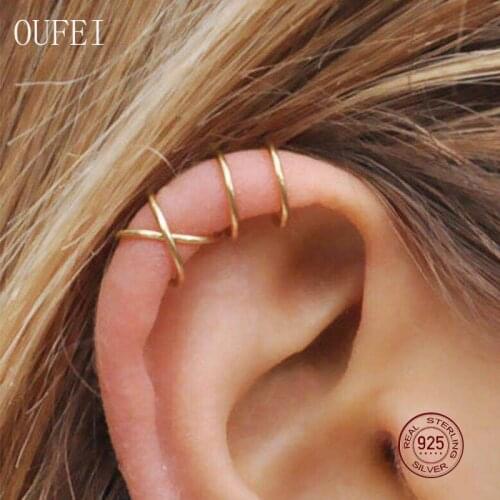 Ear Clip Earring Women 925 Sterling Silver Ear Clip No Piercing Climbers Fake Cartilage Double And Cross Earrings Fine Jewelry