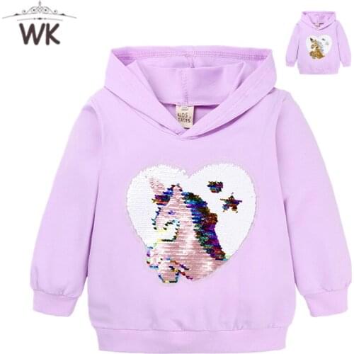 Sport T Shirt horse Shirt Sequined T-Shirt change color cartoon paillette T Shirt hooded Tshirt Casual Girl pullover Jw-300