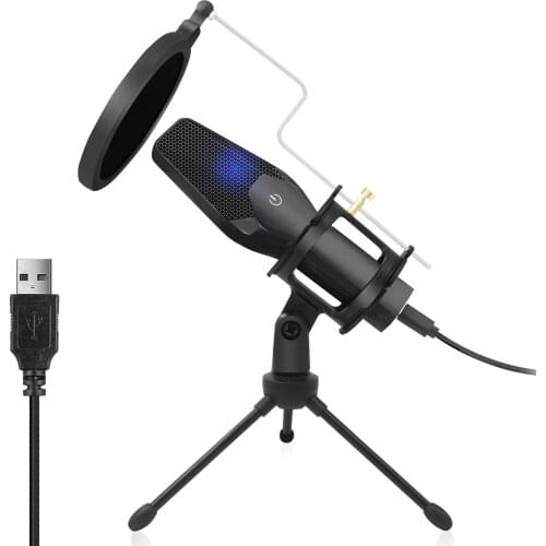 USB Microphone Kit Computer PC Condenser Microphone Ommnidirectional Mic with Tripod Stand Filter Shock Mount for Computer