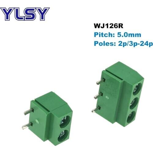 Pitch 5.0mm Screw PCB Terminal Block Connector Right Angle Pin 2P 3P WJ126R 5mm Morsettiera Connectors 300V 10A 14AWG
