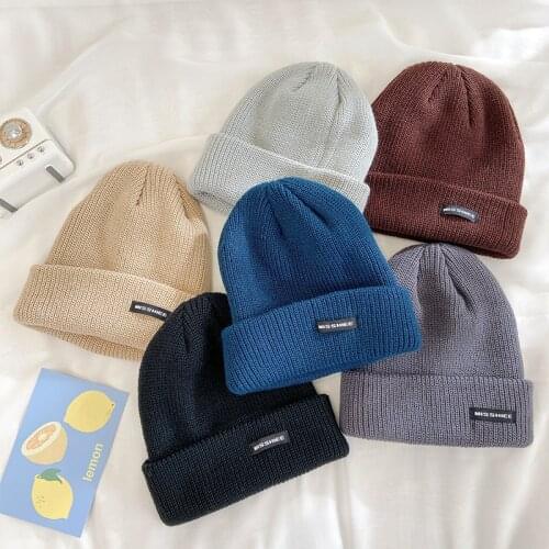 Knitted wool hat autumn winter Korean version of the tide brand wild Japanese patch letter melon leather hat winter warm male