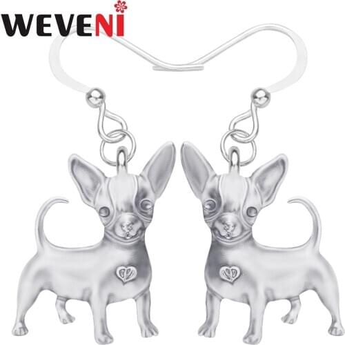 WEVENI Metal Antique Gold Plated Chihuahua Dog Earrings Big Cute Animal Dangle Drop Jewelry For Women Kids Friends Birthday Gift