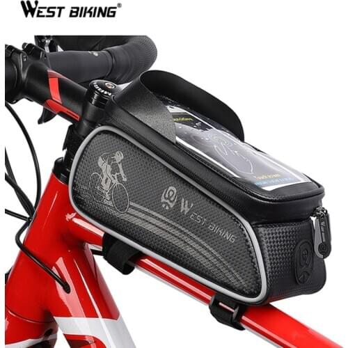 WEST BIKING Bicycle Front Bags Touch Screen Top Tube Bike Bags For 6 Inches Mobile Phone Cycling Frame Bags Rainproof Bike Bags