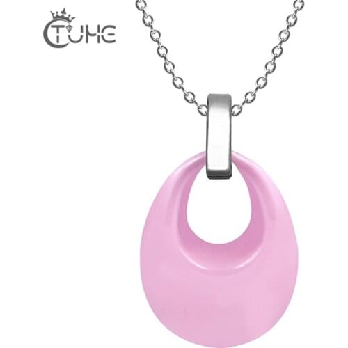 10pcs/Lot Simple Design Women 3 Colors Water Drop Necklace For Women Statement Drop Silver Color Ceramic Pendant Chain Jewelry