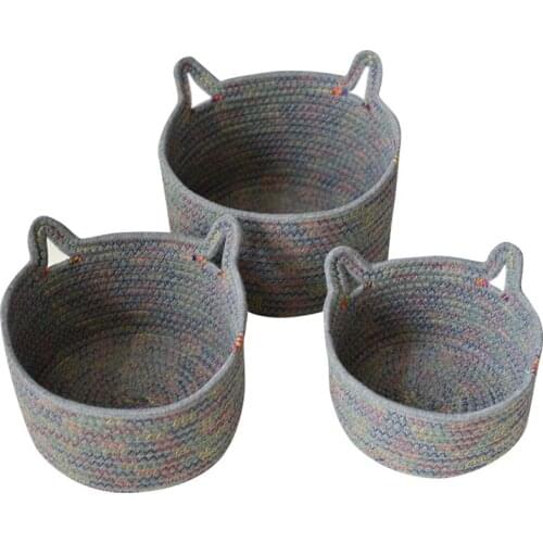 3PCS Cotton Rope Storage Basket Handmade Woven Dirty Clothes Laundry Basket Toys Desktop Sundries Organizer Hamper