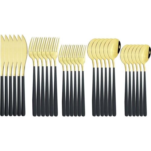 30Pcs Black Gold Cutlery Set 304 Stainless Steel Dinnerware Set Knife Fork Spoon Tableware Set Party Kitchen Flatware Silverware
