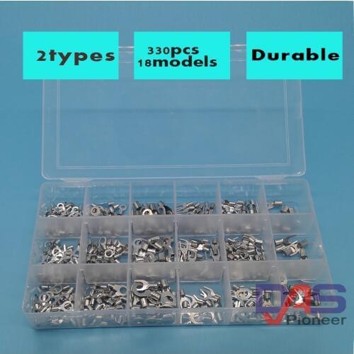 330pcs/lot Assorted Non-Insulated Ring Fork U-type Terminals Assortment Kit Electrical Crimp Spade Set Lug Cable Wire Connector