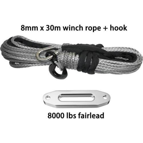 8mm*30m Synthetic Winch Rope With Hook and 8000lbs fairlead,Off Road Rope,ATV Winch Cable