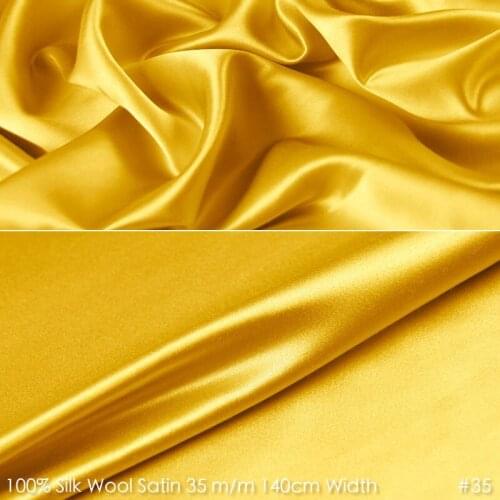 SILK WOOL SATIN 140cm width 35mm/35%Silk+65%Natural Silk Fabric Suits Plush Fabric Wedding Party Dress Fabric 35 Royal Yellow