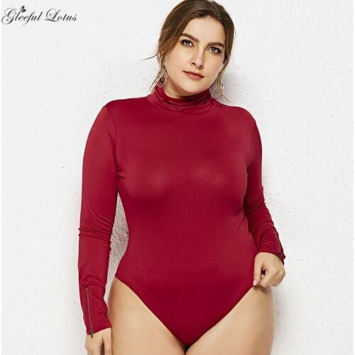Sexy Plus Size Bodysuits Women Turtle Neck Romper Bodycon Long Sleeve Cotton Autumn Winter Ladies Tops Skinny Black White Red