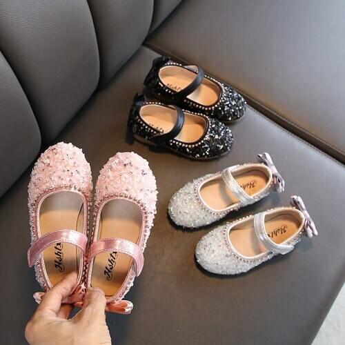 Children Leather Shoes Child Girls Princess Spring Autumn Shoes Chaussure Enfants Sandals Party Sequins Dance Shoes