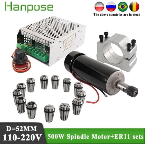 Air cooling spindle DC motor + power + CNC ER11 collet 500W For 3D Printer Monitor Equipment
