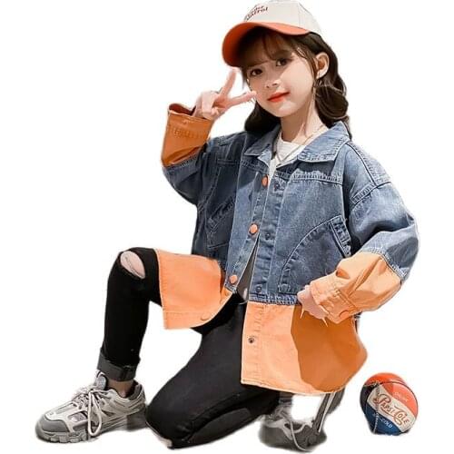 Teenager Gils Denim Jackets Kids Jeans Coat Children Splice Outerwear Clothing Spring Autumn Teen Girl Sport Clothes 12 13 14 16