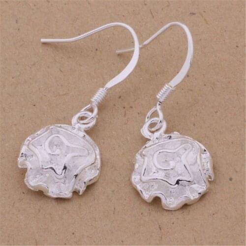 E066 Wholesale price , silver color jewelry classic Rose flower women lady earrings charm fashion wedding jewelry