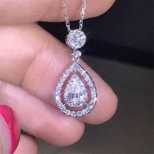 Ekopdee Minimalist Water Drop Pendant Zircon Necklace For Women Luxury Silver Color Crystal Fashion Necklaces Female Jewelry