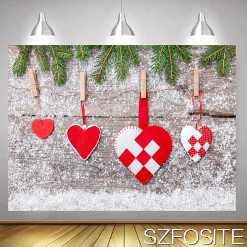 Red Heart-Shaped Valentines Day Theme Wood Snowflake Backdrop Couples Embrace Photo Room Decoration Photography Kids Background