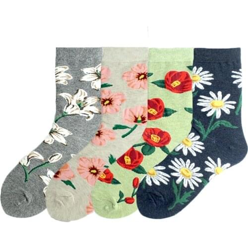 Art Floral Jacquard Funny Socks Women Simple Harajuku Retro Design Sokken Japanese Style Calcetines Mujer Divertidos Skarpetki