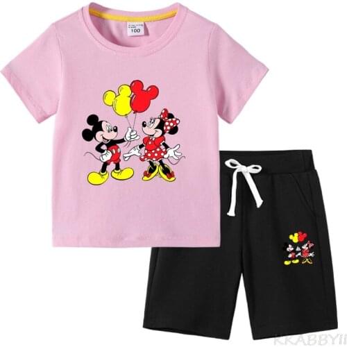 Minnie Summer Kid T-shirt+shorts 2pcs Baby Toddler Outfit Sport Suit Children Clothing Kids Set Girl TShirt
