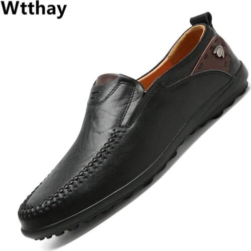 Men Shoes Casual Luxury Brand 2020 Genuine Leather Italian Men Loafers Moccasins Slip on Mens Driving Shoes Black Plus Size 47