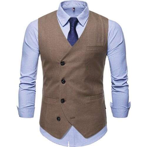 Mens Suit Formal V Neck Solid Color Single Breasted Casual Waistcoat Formal Business Vest Fall Groomman For Wedding Vest Coat