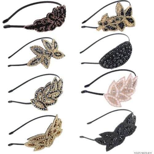 Ladies Girl Vintage Inspired Metal Alloy Headband Beaded Flapper Faux Crystal Leaf Shape Hair Hoop Glitter Sequins wholesales