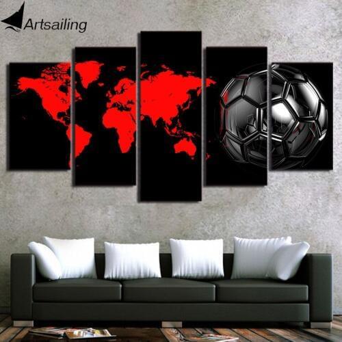 5 piece HD Print Canvas Art Soccer Painting North and South America Photography Posters and Prints Framed Modular CU-2681C