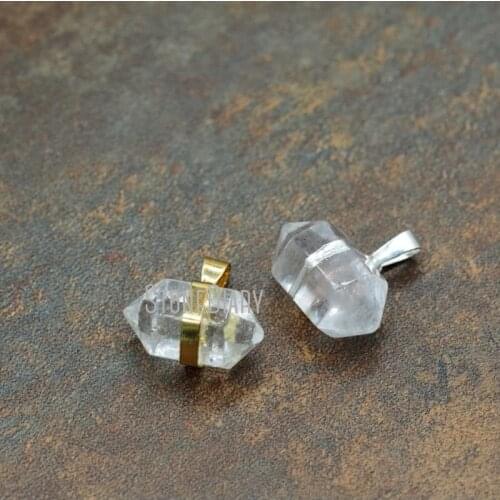 H-RQP024 10pcs Clear Crystal Quartz Petite Nugget Pendant with Silver or Gold Layered Edging