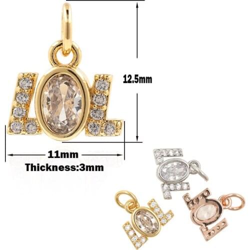 Capital Letter LOL Pendant Zircon Brass Initial Charm DIY Jewelry Bracelet Necklace Making Accessories