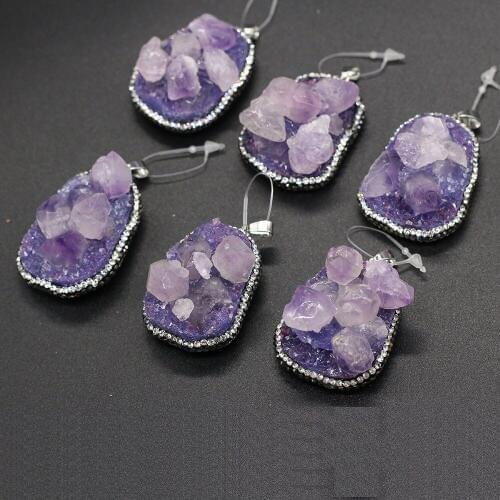 Natural Stone Amethyst Pendant Oval shape Crystal cluster Exquisite Charm for Jewelry Making DIY Necklace Earrings Accessories