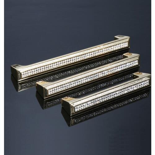 5" 160mm 192mm Fashion deluxe rhinestone wardrobe kitchen cabinet door handle K9 crystal silver gold drawer tv table pull knob