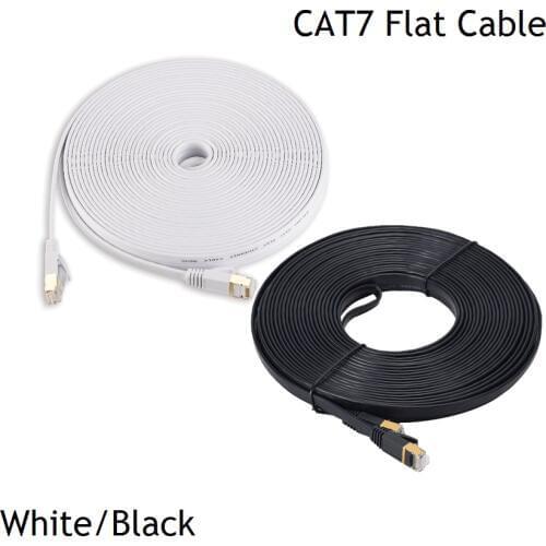 15M 30M Black White Cat 7 Ethernet Cable Cat7 Flat Network Patch Cable RJ45 SSTP Lan Cable CAT7 Flat Ethernet Cable