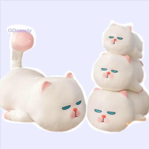 Cute Lying White Lazy Cat Shape Pillow Stuffed Cartoon Anime Figure Alien Unhappy CAt Cuddly Plushie Kids Nap Sleep Pillow Xmas