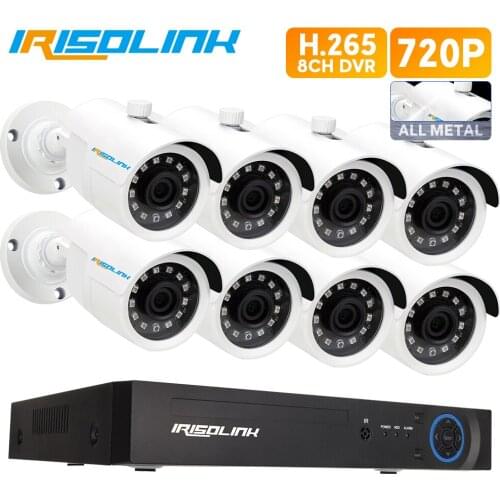 Irisolink 8CH 1080N Video Surveillance System 8pcs 720P IP67 Security Bullet Cameras 5in1 H.265 DVR Home Security Camera System