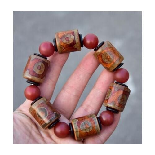 Old Tibetan Natural "3 Eyes" Pattern LARGE Dzi Bead 22x20MM