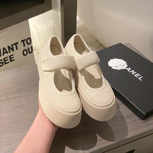 YSHUNIJ French Mary Jane womens shoes ugly cute sandals big head womens small white canvas thick soled shoes single shoes